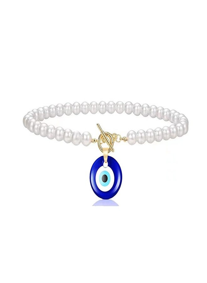 WLL Evil Eye Necklace,Simulated Pearl Choker Necklace Blue Turkish Glass Evil Eye Pendant Necklace for Women Lucky Protection Jewelry (A) - Image 1