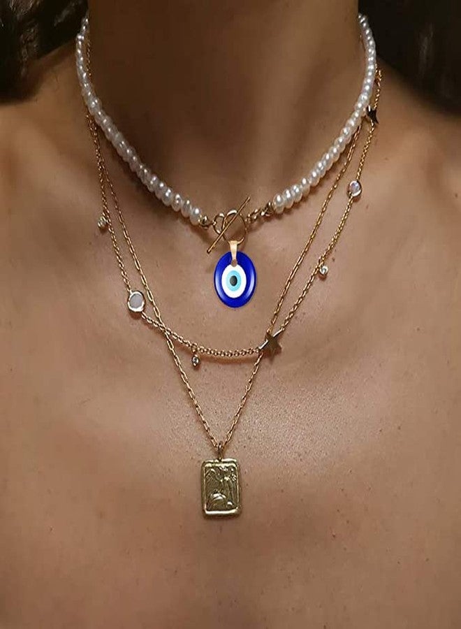 WLL Evil Eye Necklace,Simulated Pearl Choker Necklace Blue Turkish Glass Evil Eye Pendant Necklace for Women Lucky Protection Jewelry (A) - Image 3