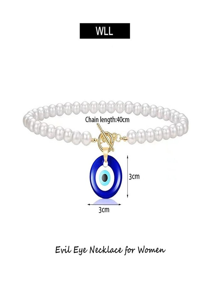 WLL Evil Eye Necklace,Simulated Pearl Choker Necklace Blue Turkish Glass Evil Eye Pendant Necklace for Women Lucky Protection Jewelry (A) - Image 5