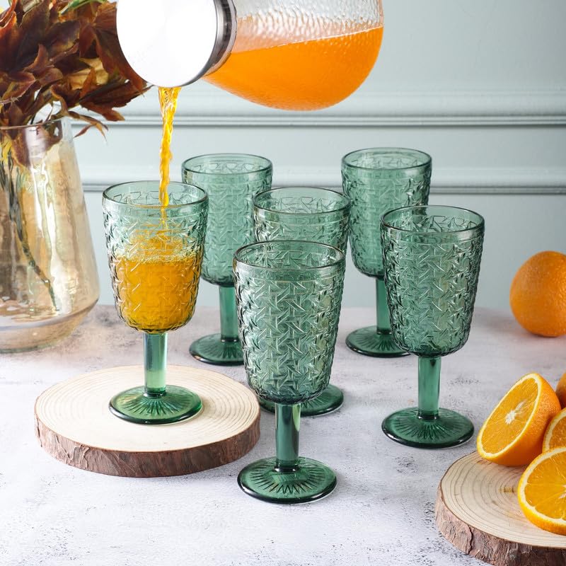 The Decor Mart The Decor Mart Tinted Goblet Set of 6 Elegant Green Textured Glasses 300 mL 8x8x17 cm Perfect for Cocktails Juices and Special Occasions Stylish Drinkware for Every Gathering  - Image 2