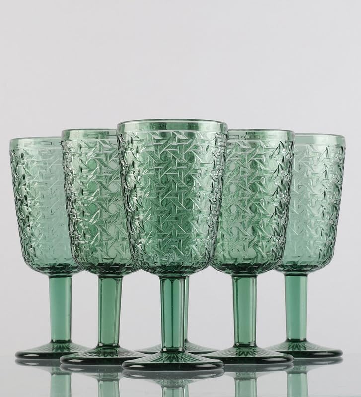 The Decor Mart The Decor Mart Tinted Goblet Set of 6 Elegant Green Textured Glasses 300 mL 8x8x17 cm Perfect for Cocktails Juices and Special Occasions Stylish Drinkware for Every Gathering  - Image 4