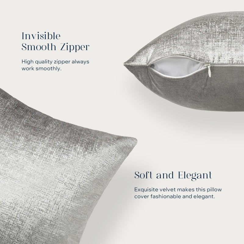 Phantoscope Pack of 2 Sparkling Velvet Decorative Solid Throw Decorative Pillow Cover Soft Silver Glitter Square Cushion Cover Pillowcase for Couch Bed and Chair, Gray, 18 x 18 inches, 45 x 45 cm - Image 3