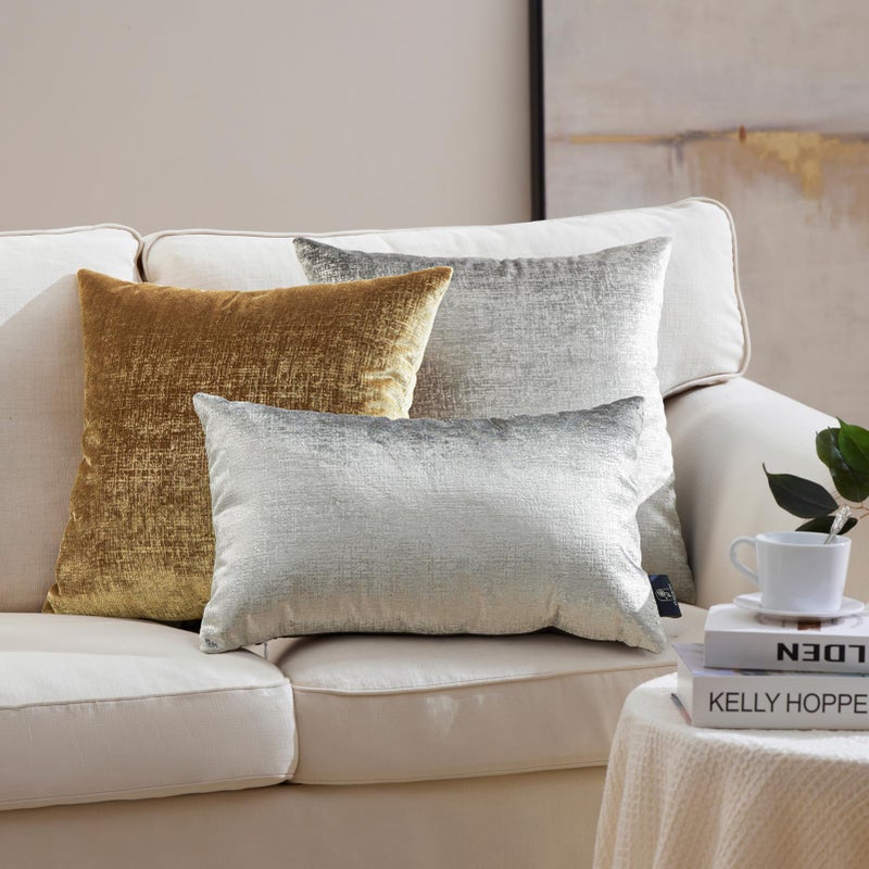 Phantoscope Pack of 2 Sparkling Velvet Decorative Solid Throw Decorative Pillow Cover Soft Silver Glitter Square Cushion Cover Pillowcase for Couch Bed and Chair, Gray, 18 x 18 inches, 45 x 45 cm - Image 5