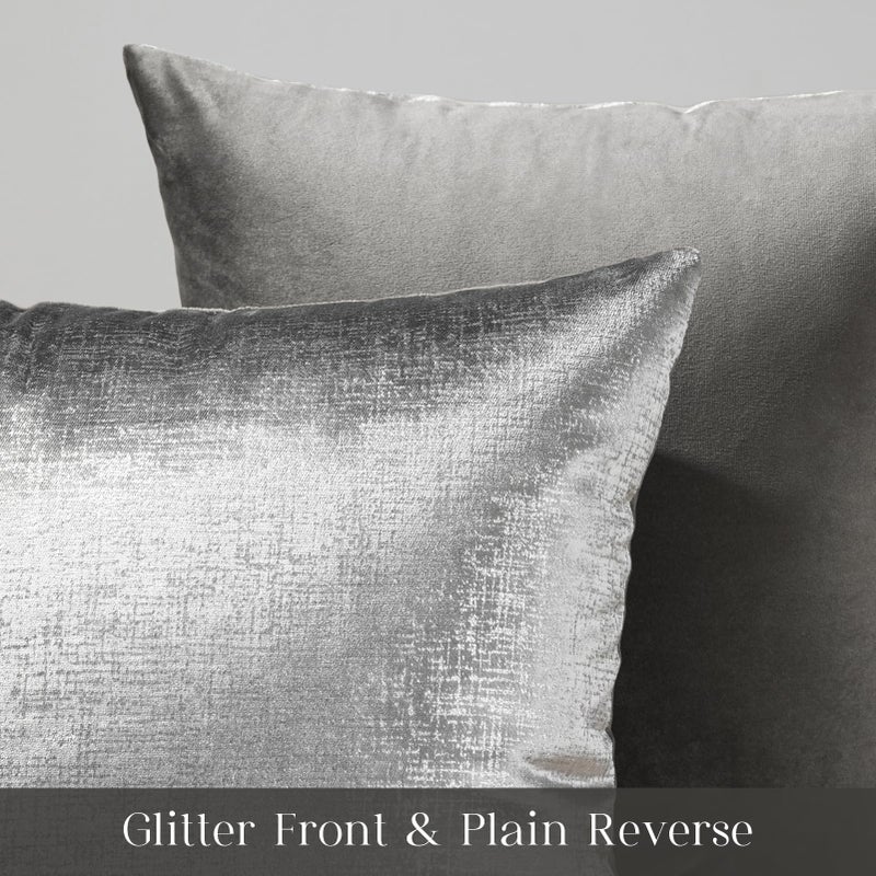 Phantoscope Pack of 2 Sparkling Velvet Decorative Solid Throw Decorative Pillow Cover Soft Silver Glitter Square Cushion Cover Pillowcase for Couch Bed and Chair, Gray, 18 x 18 inches, 45 x 45 cm - Image 2