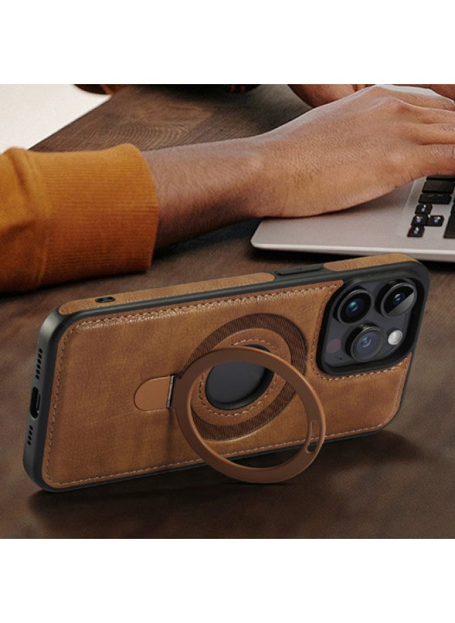 Generic - Suitable For IPhone16 Pro Max Leather Phone Case With Bracket Magnetic Function Apple 15 Case-Color:Brown-Applicable Model:iPhone 14 Pro - Image 1
