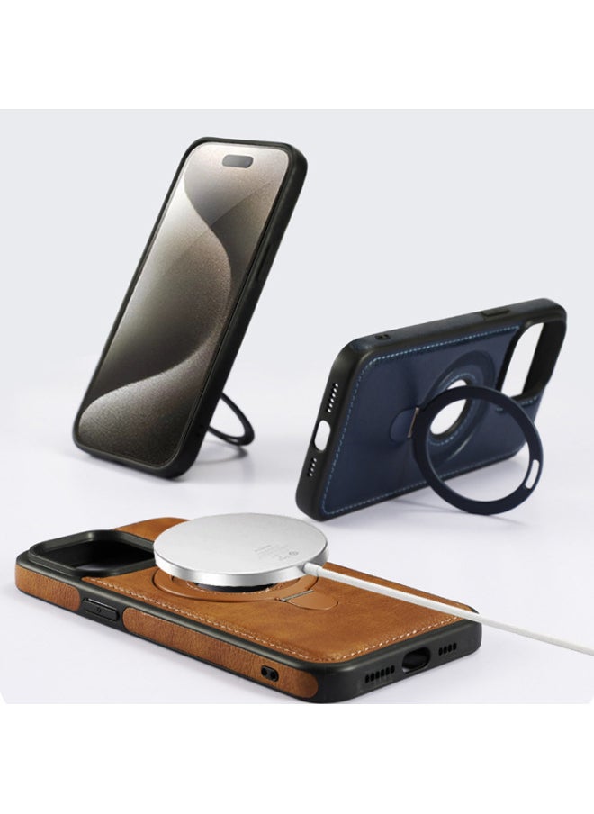 Generic - Suitable For IPhone16 Pro Max Leather Phone Case With Bracket Magnetic Function Apple 15 Case-Color:Brown-Applicable Model:iPhone 14 Pro - Image 1