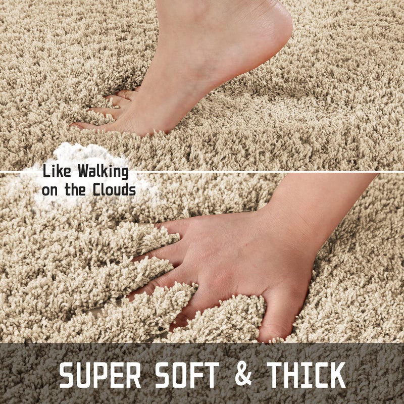 Yimobra Plush Thick and Soft Cut Pile Bathroom Mats  Super Shaggy Comfortable Quick Water Absorbing Non Slip Bath Rugs  Ultra Plush Thick  Machine Washable Bath Mat  32""x 20""  Pure Beige - Image 3