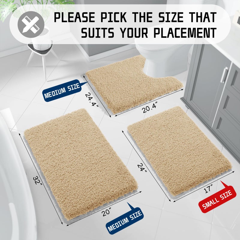 Yimobra Plush Thick and Soft Cut Pile Bathroom Mats  Super Shaggy Comfortable Quick Water Absorbing Non Slip Bath Rugs  Ultra Plush Thick  Machine Washable Bath Mat  32""x 20""  Pure Beige - Image 2