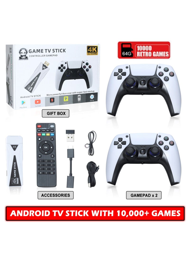 Generic - 4K Android TV Stick With Built in 14 Retro Video Game Console Plug & Play 2.4G Double Wireless Controller Game Stick - White - Image 1