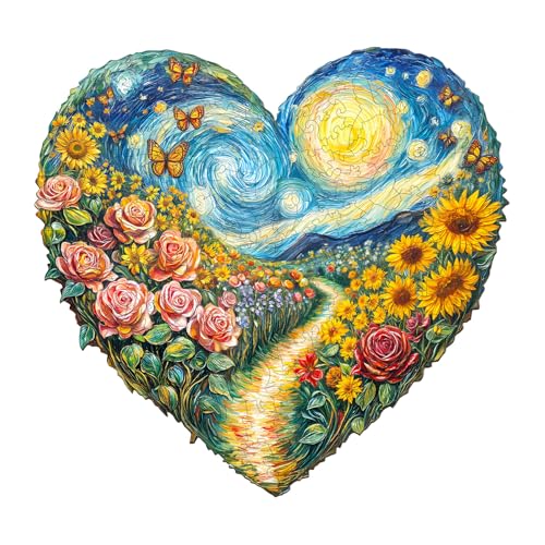 AEEKDOOK Wooden Puzzles for Adults HeartShaped Garden Wood Puzzles Adult Unique Animal Shape Wooden Jigsaw Puzzles for Adults Birthday Gifts for Puzzle Lovers S85 8in 100 Pieces - Image 1