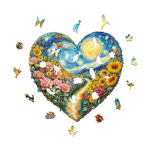 AEEKDOOK Wooden Puzzles for Adults HeartShaped Garden Wood Puzzles Adult Unique Animal Shape Wooden Jigsaw Puzzles for Adults Birthday Gifts for Puzzle Lovers S85 8in 100 Pieces - Image 5