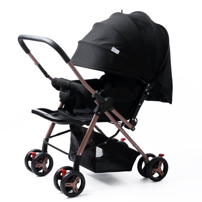 molody Baby Stroller – Reversible Seat, Full Canopy, Big Basket & Cup Holder – Black - Image 1