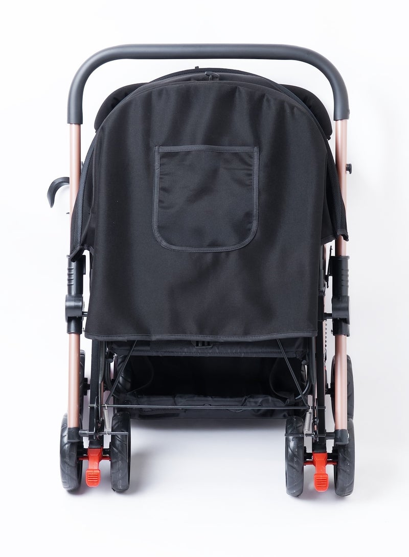 molody Baby Stroller – Reversible Seat, Full Canopy, Big Basket & Cup Holder – Black - Image 3