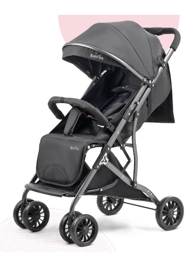 Bonfino عربة أطفال بونفينو ديو تاج، 0+ أشهر، مسند ظهر قابل للتعديل، عجلات دوارة 360، طي مدمج، ممتص للصدمات - أسود - Image 1