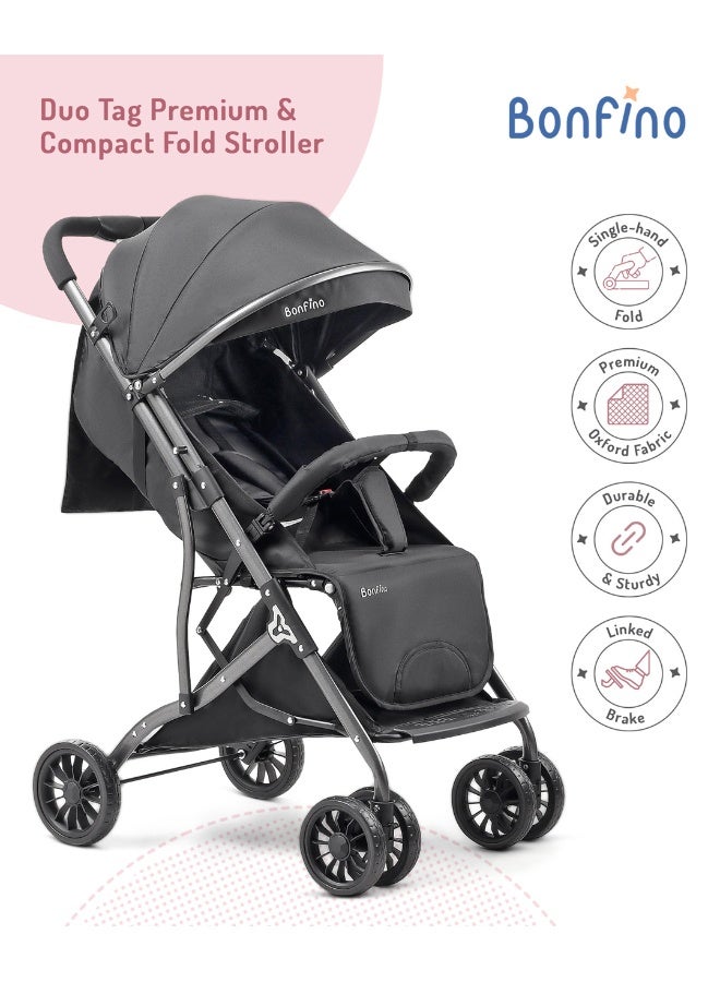 Bonfino عربة أطفال بونفينو ديو تاج، 0+ أشهر، مسند ظهر قابل للتعديل، عجلات دوارة 360، طي مدمج، ممتص للصدمات - أسود - Image 2