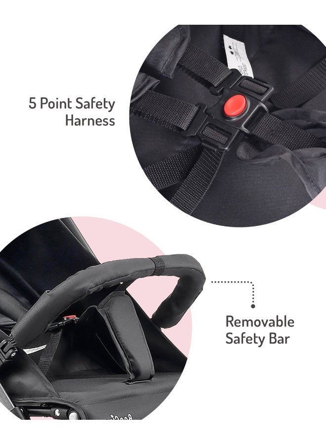 Bonfino عربة أطفال بونفينو ديو تاج، 0+ أشهر، مسند ظهر قابل للتعديل، عجلات دوارة 360، طي مدمج، ممتص للصدمات - أسود - Image 4