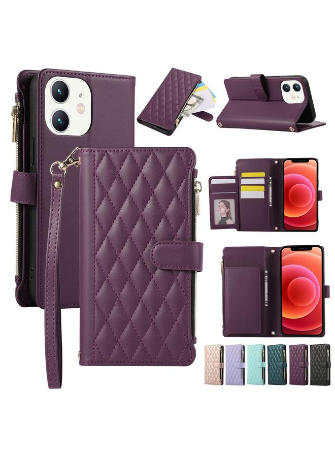 زبون جراب لهاتف iPhone 12 mini مع محفظة جلدية بسحاب معيني الشكل - Image 1