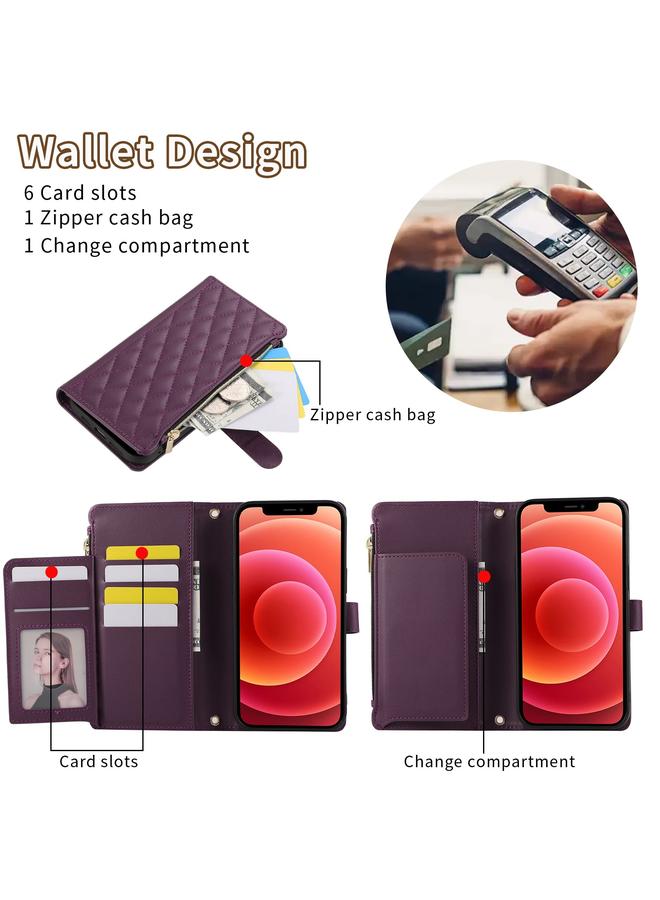 زبون جراب لهاتف iPhone 12 mini مع محفظة جلدية بسحاب معيني الشكل - Image 4