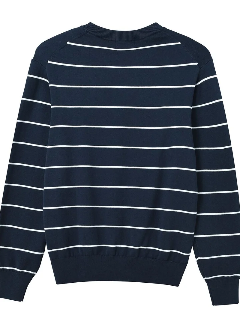 GIORDANO Men's Relaxed Fit Striped Crew Neck Cotton Sweater