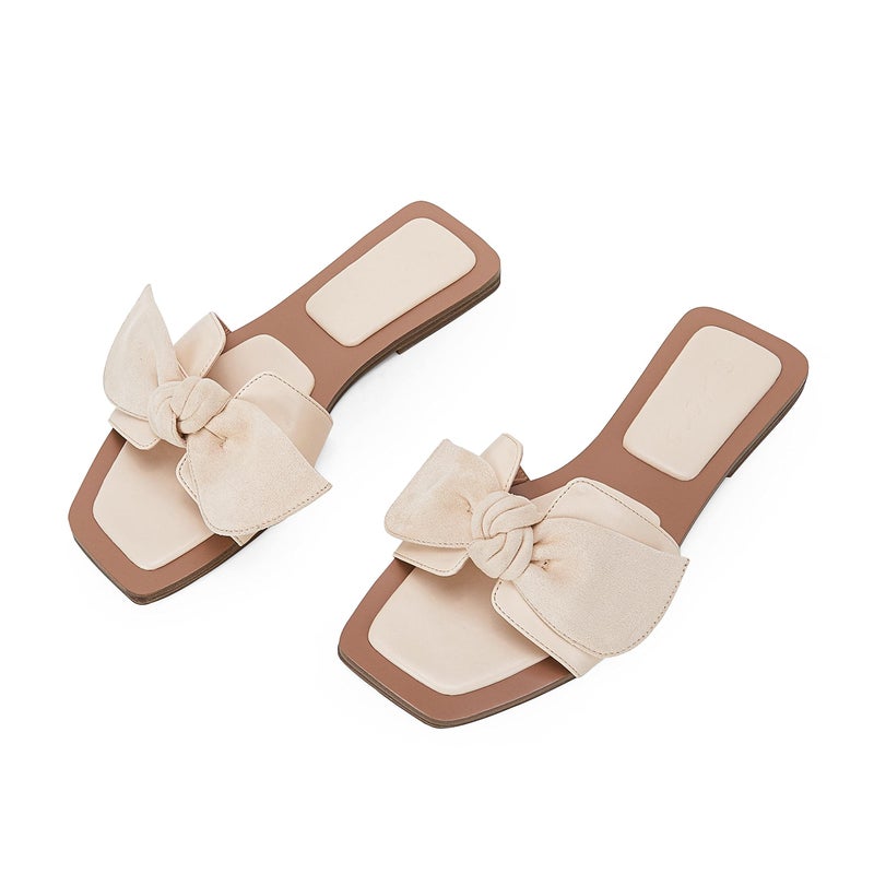 LAICIGO Womens Slip on Bow Sandals Dressy Comfortable Flat Sandals Square Toe Summer Slides - Image 1