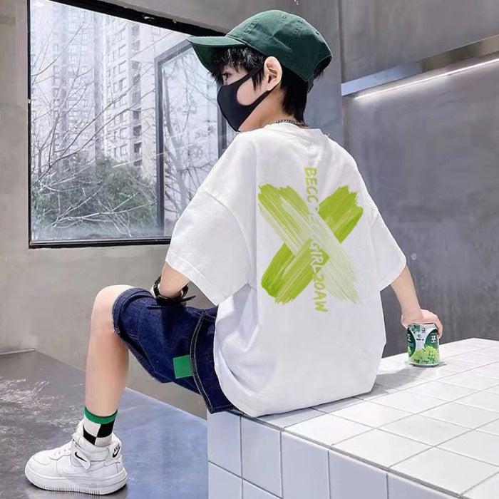 Trendy 2026 Boys' Pure Cotton Short-Sleeve Fashion T-Shirt Summer Children'S Top Stylish Boys' Street-Style Half-Sleeve Shirt - Image 1