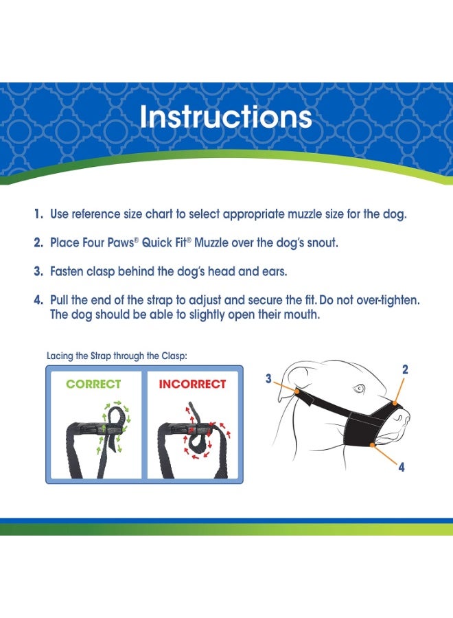 Four Paws Walk-About Quick-Fit Adjustable Dog Muzzle for Small Dogs, Washable & Breathable, Black, 1 Count Size: 2-Small