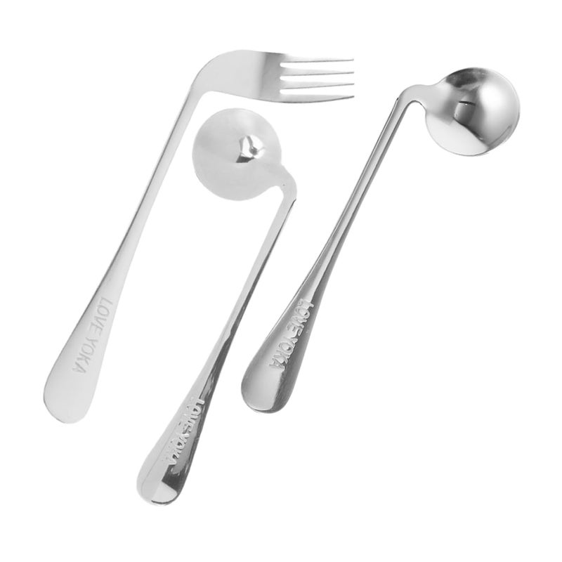 Left Handed Adaptive Utensils Angled Spoons and Fork Set for Seniors Self Feeding - Image 2