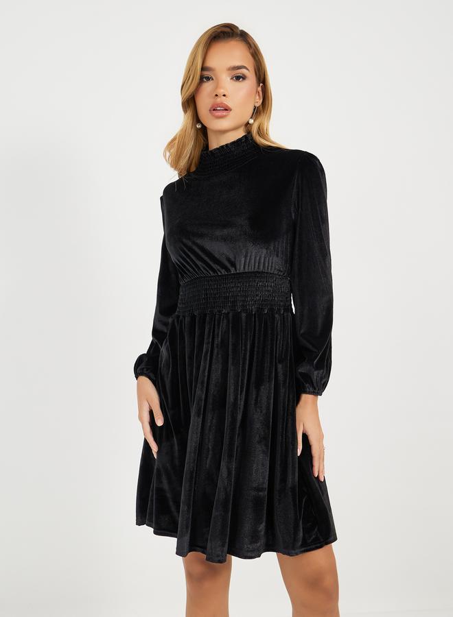 Styli Velvet Smocked Waist Dress - Image 2