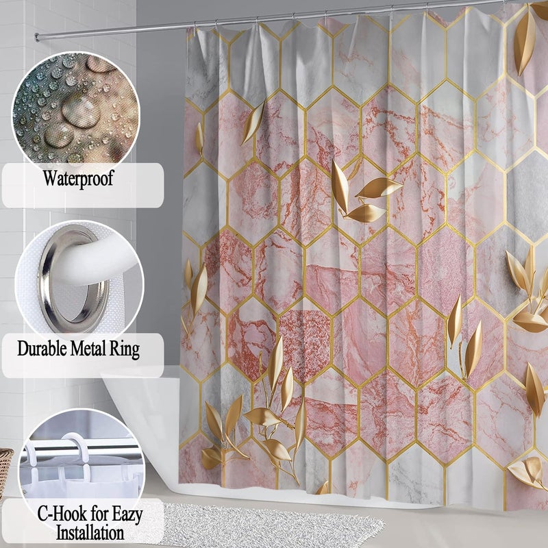 Omebero 4 Pcs Pink Shower Curtain Sets with Rugs Bathroom Sets with Shower Curtain and Rugs Modern Abstract Halloween Bathroom Decor Accessories Shower Curtains for Bathroom Toilet Lid Cover - Image 2