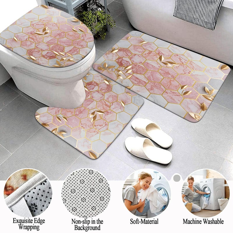 Omebero 4 Pcs Pink Shower Curtain Sets with Rugs Bathroom Sets with Shower Curtain and Rugs Modern Abstract Halloween Bathroom Decor Accessories Shower Curtains for Bathroom Toilet Lid Cover - Image 3
