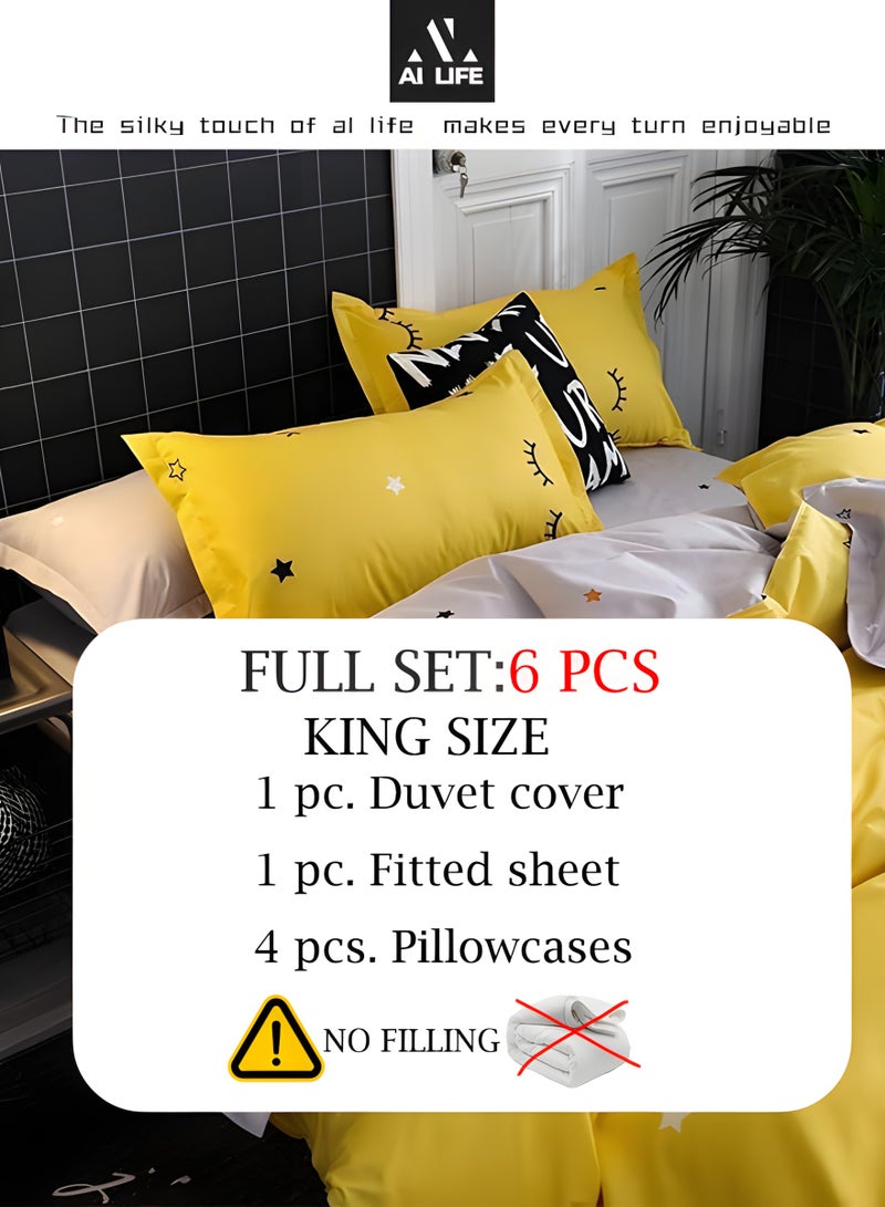 Al LIFE AI LIFE Super King Size Bed Sheet Set - 6-Piece Bedding Set Includes Duvet Cover, Fitted Sheet, and 4 Pillowcases - Soft, Durable, and Breathable Luxury for All Seasons in Elegant Set 220x240cm  - Image 3