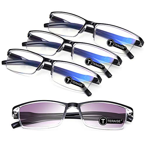 TERAISE Reading Glasses 4-Pack Blue Light Blocking Reader Glasses for Men and Women Ultralight Computer Eyeglasses Prevent Eye Fatigue Include 1-Pack Reading Sunglasses Outdoor Anti- UV(0.0X) - Image 1