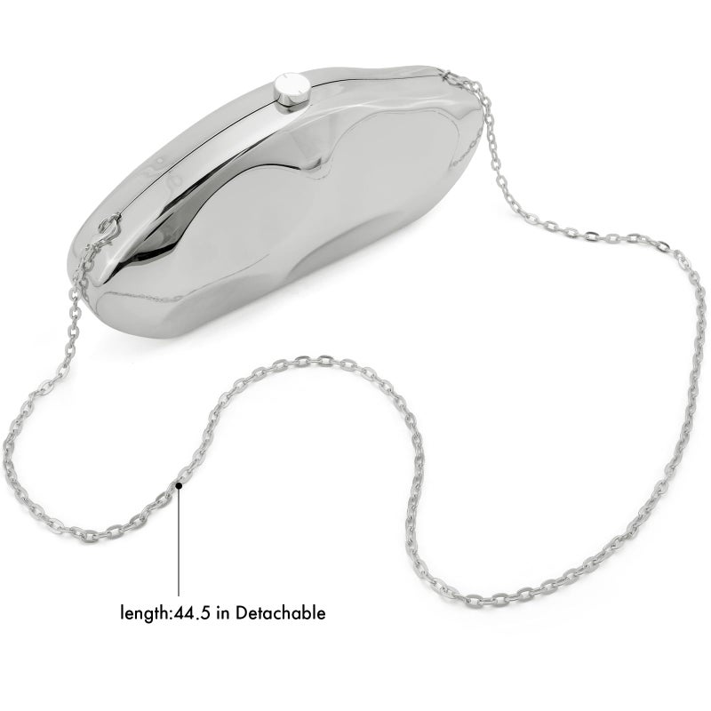 NEWROGENG Acrylic Clutch Purse for Women Evening Bag, Irregular Shell Acrylic Purse Box Clutch with Chain for Party Wedding Prom, Silver - Image 4