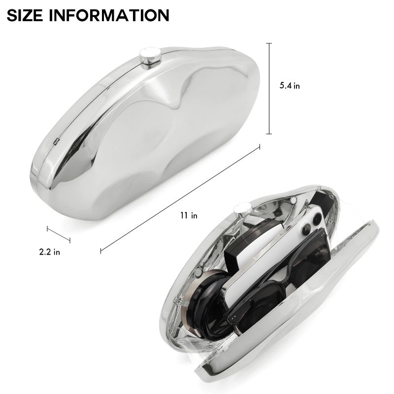 NEWROGENG Acrylic Clutch Purse for Women Evening Bag, Irregular Shell Acrylic Purse Box Clutch with Chain for Party Wedding Prom, Silver - Image 5