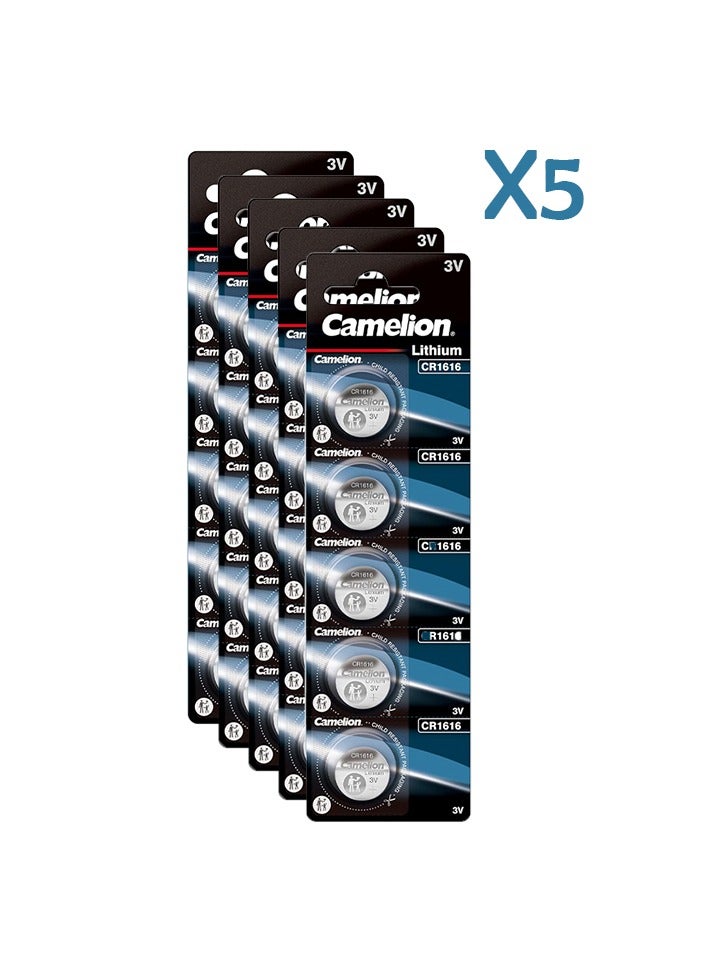 كاميليون Camelion CR1616 بطارية خلية زر ليثيوم أيون 3 فولت، 5 عبوات × 5 - Image 1