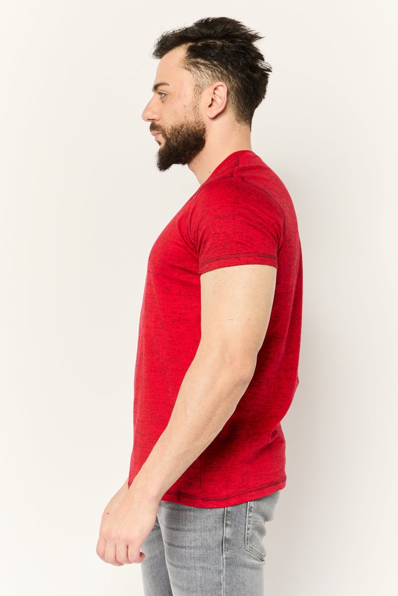 Company Eighty One تي شيرتات قصيرة الأكمام للرجال على شكل حرف V، أحمر - Image 4