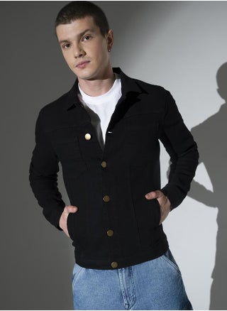 Men's Black 100% Cotton Solid Pattern Button Down Regular Fit Denim Jacket - pzsku/Z79DD4B576455D5849DBCZ/45/1749455087/b970c79a-3a94-45b0-9e42-282f9eb90663