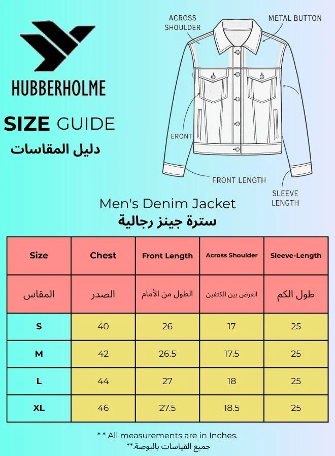 Hubberholme Men's Black 100% Cotton Solid Pattern Button Down Regular Fit Denim Jacket