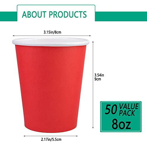 Fedmut 8oz 50 Pack Disposable Paper Cups Red Disposable Paper Coffee Cups for Home Picnic Party Hot and Cold Drinking Red - Image 5