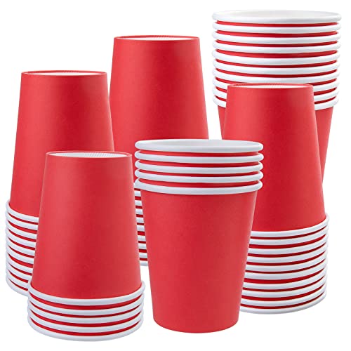Fedmut 8oz 50 Pack Disposable Paper Cups Red Disposable Paper Coffee Cups for Home Picnic Party Hot and Cold Drinking Red - Image 2