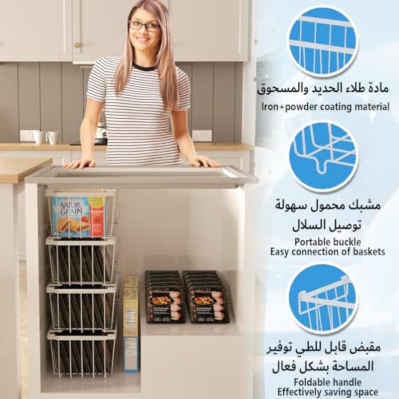 Freezer Organizer Bins 4 Pack Stackable Chest Freezer Organizer with Handle Easy Access to Bottom Foods Without Digging Foldable Freezer Storage Baskets for Deep Freezer Sort Frozen Meats and Food White - Image 5