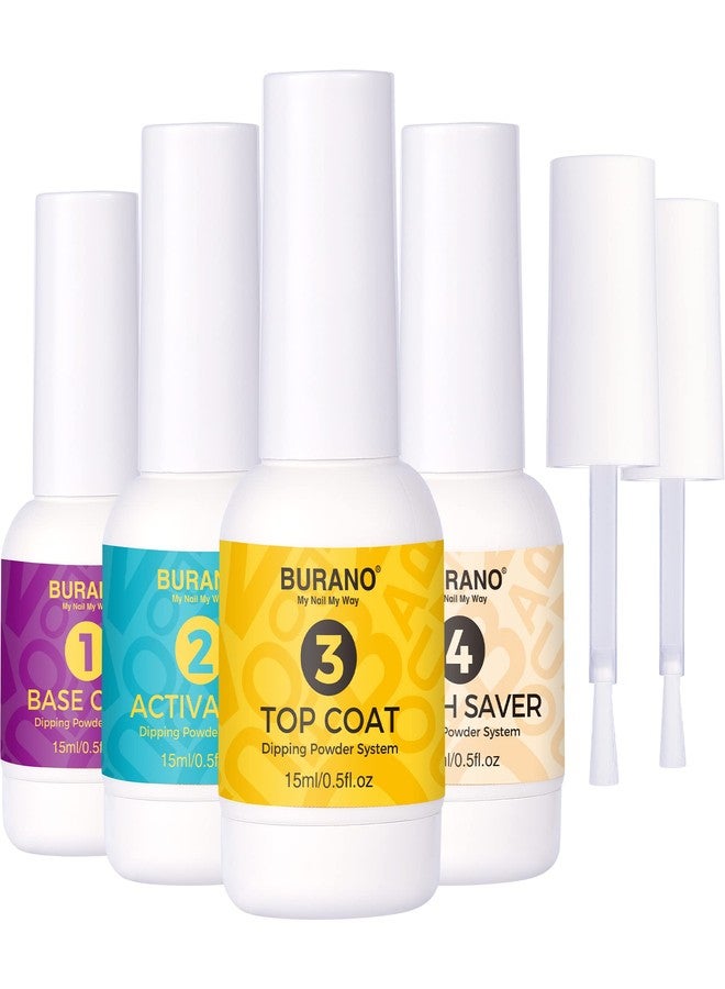 BURANO Dip Powder Set, 0.5oz Large Capacity Dip Powder Base & Top Coat with Activator Brush Saver for Dipping Powder Nail Kit (0.5oz) - Image 1