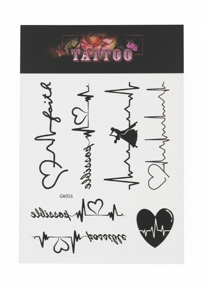 تاتو مؤقت على شكل نبضات قلب وقلوب. - Image 2