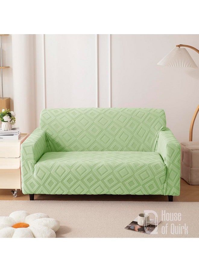 هاوس أوف كويرك غطاء أريكة House of Quirk Universal مزدوج المقعد من القماش الجاكار بملمس ماسي 220 جرام لكل متر مربع غطاء ناعم الملمس للأريكة غطاء أريكة مرن قابل للتمدد (أخضر، 145-185 سم) - Image 2