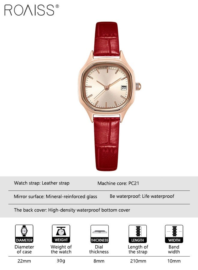 رويس ساعة كوارتز بسوار جلدي للنساء، ساعة بقرص ذهبي مربع بإطار ذهبي، ساعة يد أنيقة مقاومة للماء كهدية للسيدات - Image 3