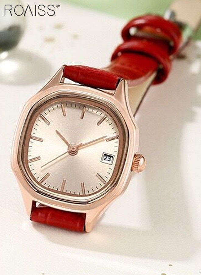 رويس ساعة كوارتز بسوار جلدي للنساء، ساعة بقرص ذهبي مربع بإطار ذهبي، ساعة يد أنيقة مقاومة للماء كهدية للسيدات - Image 5