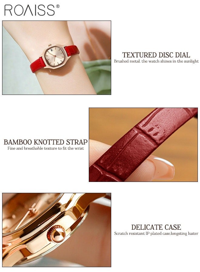 رويس ساعة كوارتز بسوار جلدي للنساء، ساعة بقرص ذهبي مربع بإطار ذهبي، ساعة يد أنيقة مقاومة للماء كهدية للسيدات - Image 4
