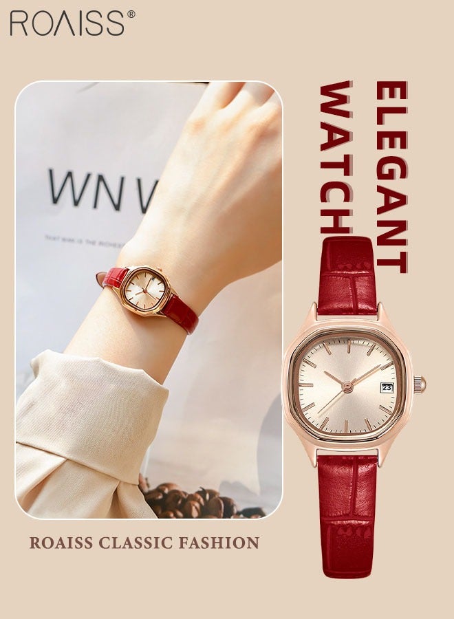 رويس ساعة كوارتز بسوار جلدي للنساء، ساعة بقرص ذهبي مربع بإطار ذهبي، ساعة يد أنيقة مقاومة للماء كهدية للسيدات - Image 1