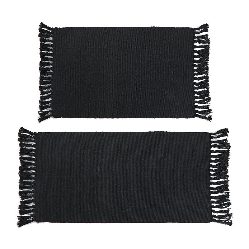 Seavish Black Kitchen Rug Set 2x32x43 Boho Cotton Woven Area Rug Washable Throw Rug Set Farmhouse Floor Mat for Laundry Room Bedroom Bathroom Restroom Doorway Patio Porch