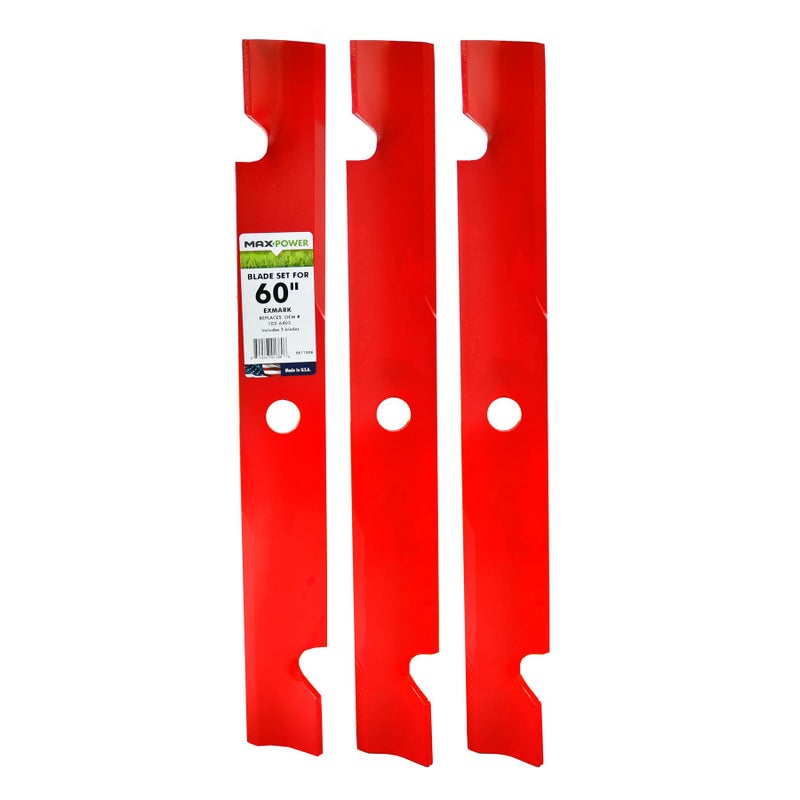 MaxPower 561139B Heavy Duty 3 Blade Set for 60" Cut Exmark, Replaces OEM no. 103-6403, 103-6403-S, 140-1240 - Image 1